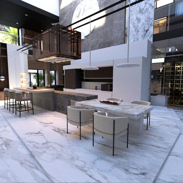 3D Model STL Files: Luxury Villa Interior – Modern Kitchen & Dining Environment