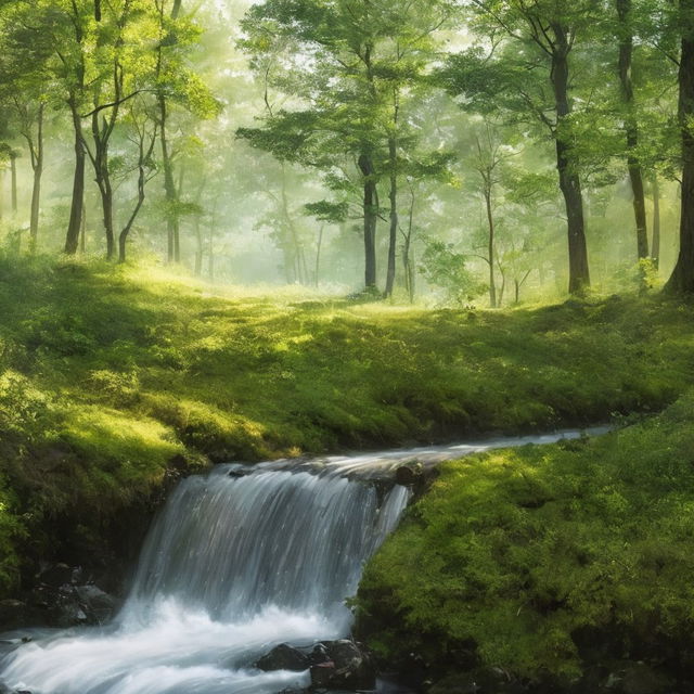 Forest wallpaper with river stream