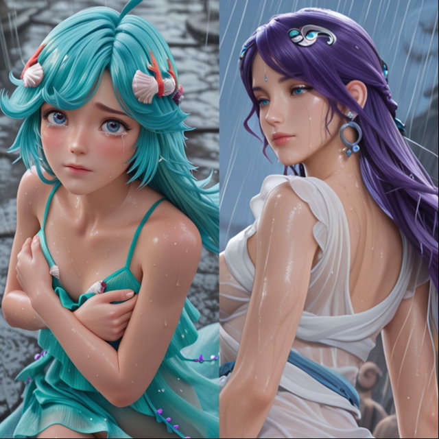 【轻】王者荣耀 朵莉亚&海月 被雨淋湿了 - 98张