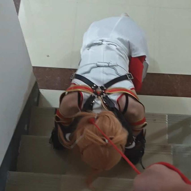 【陌苏】k9亚丝娜COS被勒着脖子迁出去爬楼梯上天台