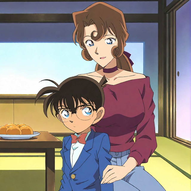 工藤有希子旧画风X柯南/Kudou Yukiko Old style off-shoulder shirt x Conan  2