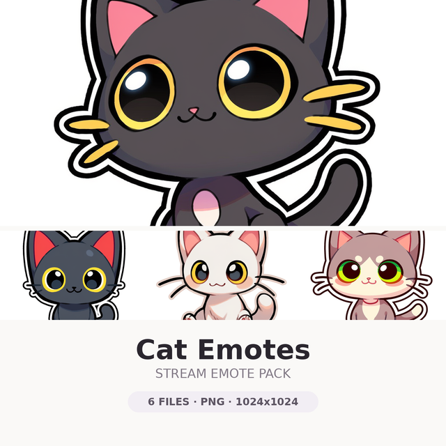 Cat Emotes — 6 Chibi Kitten Emotes | Twitch & Discord Ready