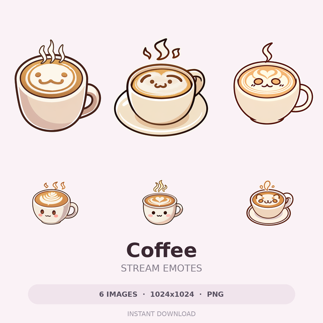 Coffee — 6 Emote Illustrations | PNG