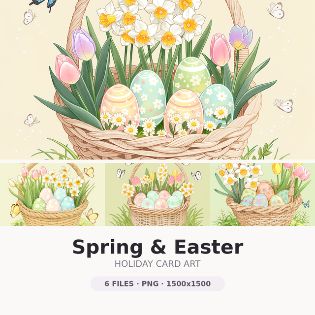 Spring & Easter — 6 Holiday Illustrations | 1500x1500 PNG