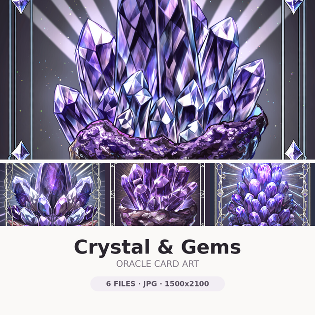 Crystal & Gems — 6 Oracle Card Designs | Print-Ready 300DPI