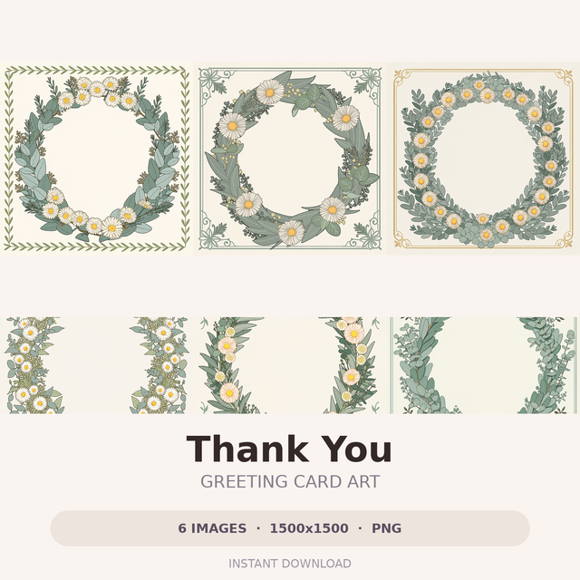 Thank You — 6 Card Illustrations | PNG