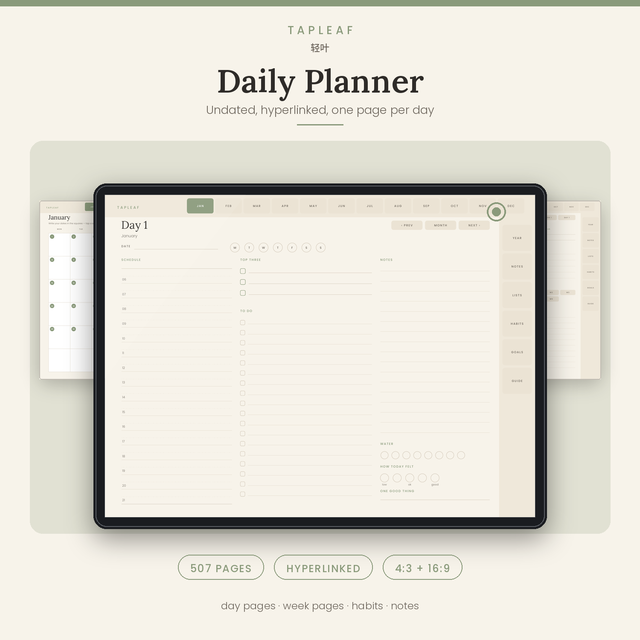 Daily Planner · Hyperlinked Digital Planner · 507 pages · GoodNotes & any PDF app · 4:3 + 16:9