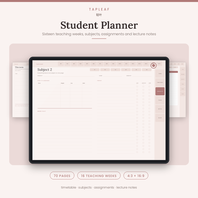 Student Planner · Hyperlinked Digital Planner · 70 pages · GoodNotes & any PDF app · 4:3 + 16:9