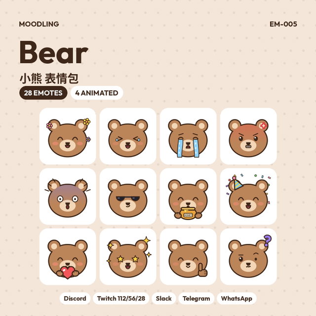 Bear Emotes — 28 Cute Chat Emotes for Discord, Twitch & Stickers