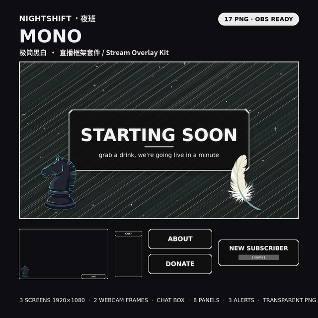 Mono — 17 PNG Stream Overlay Kit