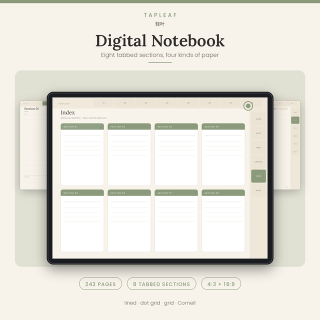 Digital Notebook · Hyperlinked Digital Planner · 243 pages · GoodNotes & any PDF app · 4:3 + 16:9