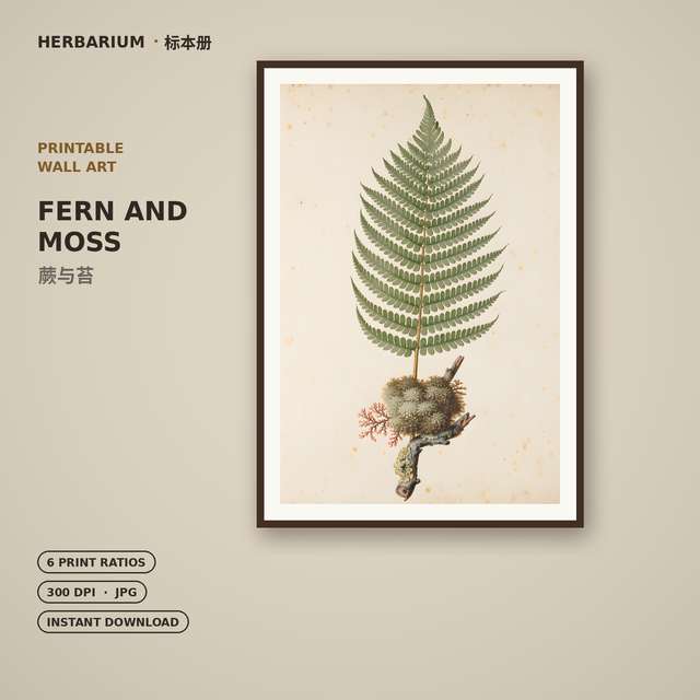 Fern and Moss — Printable Vintage Botanical Wall Art | 6 Print Ratios, 300 DPI