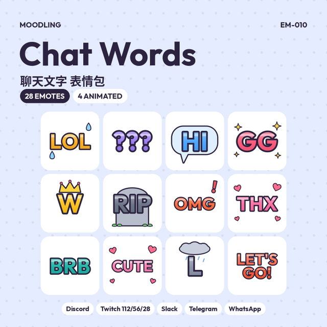 Chat Words Emotes — 28 Cute Chat Emotes for Discord, Twitch & Stickers