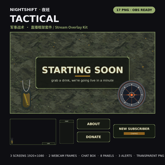 Tactical — 17 PNG Stream Overlay Kit