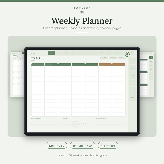 Weekly Planner · Hyperlinked Digital Planner · 125 pages · GoodNotes & any PDF app · 4:3 + 16:9