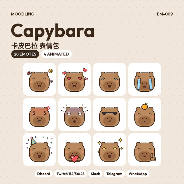 Capybara Emotes — 28 Cute Chat Emotes for Discord, Twitch & Stickers