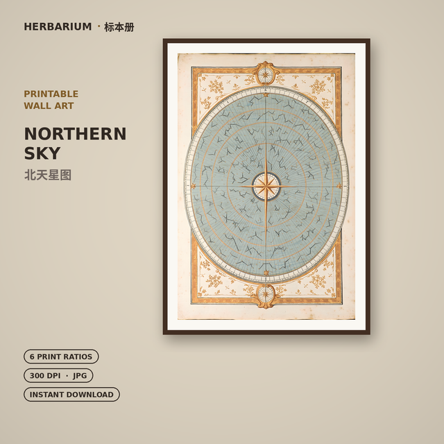 Northern Sky — Printable Vintage Botanical Wall Art | 6 Print Ratios, 300 DPI