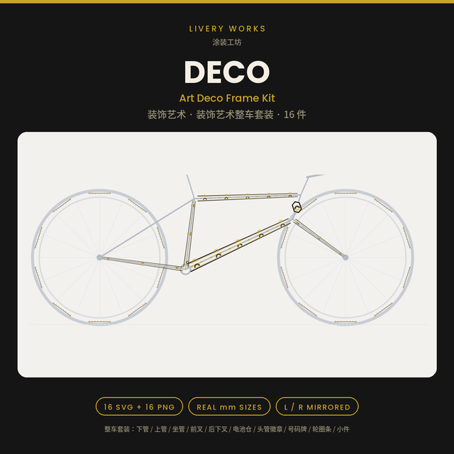 Frame Decal Kit · Art Deco | 16 Parts | True-mm SVG + 300dpi PNG