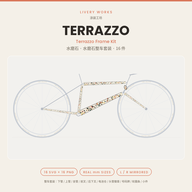 Frame Decal Kit · Terrazzo | 16 Parts | True-mm SVG + 300dpi PNG