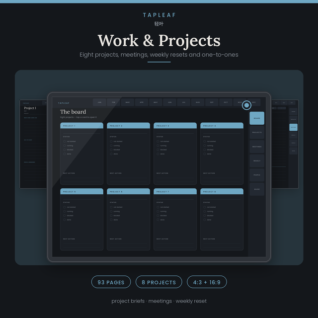 Work & Projects · Hyperlinked Digital Planner · 93 pages · GoodNotes & any PDF app · 4:3 + 16:9
