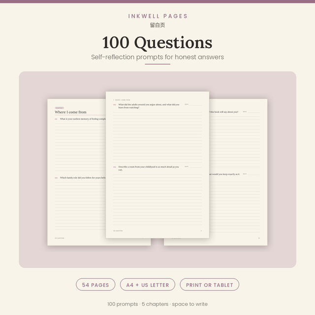 100 Questions · Printable Workbook + Tablet PDF · A4 & US Letter · 54 pages