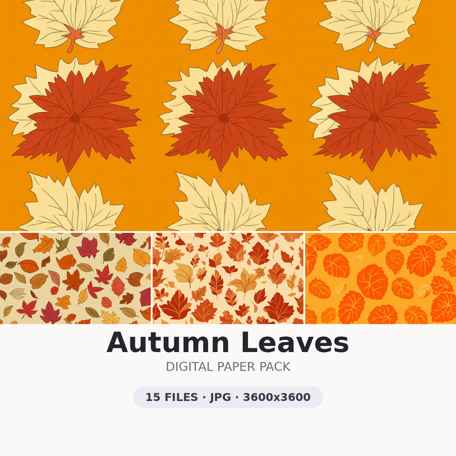Autumn Leaves — 15 Digital Papers | 12x12 in, 3600x3600 JPG, 300 DPI