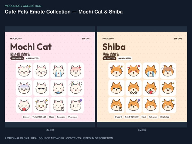 Cute Pets Emote Collection — Mochi Cat & Shiba