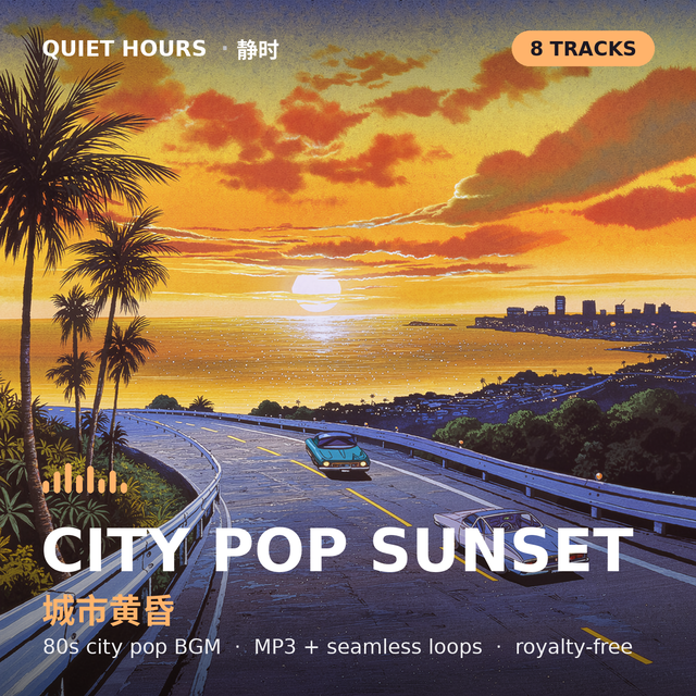 City Pop Sunset — 80s City Pop Instrumental Stream Music | 8 Tracks + Loops