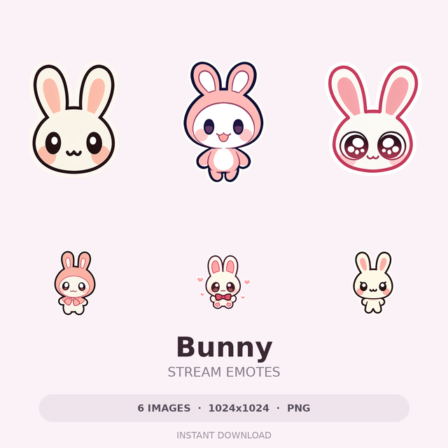 Bunny — 6 Emote Illustrations | PNG